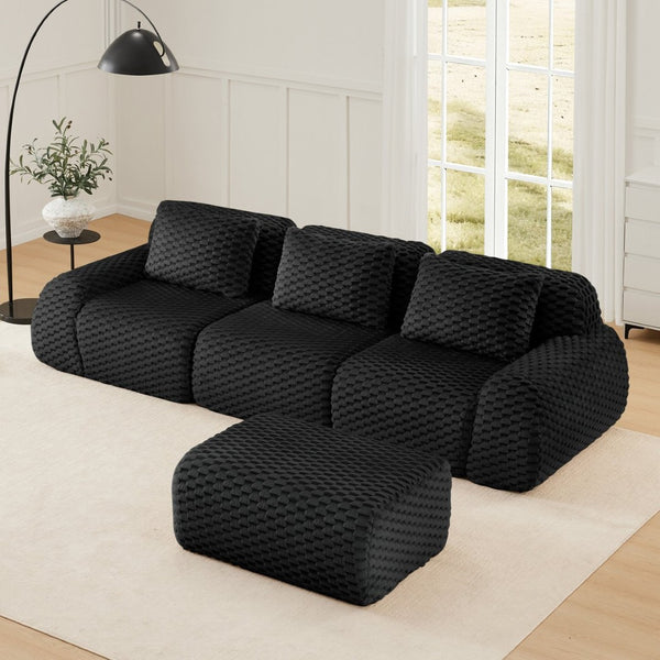 English Elm 114" Modular L-shaped Sectional Sofa Flannelette Fabric Deep Seat Ottoman Living Room W714S01533