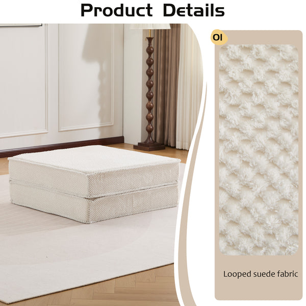 English Elm Compression Mahjong Sofa Convertible Floor Bed Modular Boneless Sectional with Ottoman, White Circle Fleece Comfort and Memory Foam Support W3723P377149