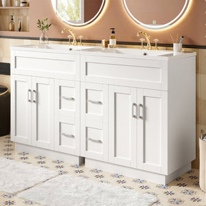 English Elm [video] 60 Inch Dual Sink Bathroom Vanity with Soft Close Doors and Mdf Cabinet N729P000017K