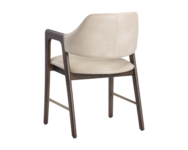 Sunpan Milton Dining Armchair - Chic Mid-Century Modern Design with Solid Rubberwood Frame & Brass Stretchers Smoke Acacia / Bravo Cream