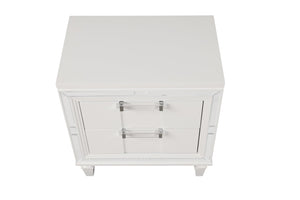 English Elm Genoa Art Deco Nightstand with Embossed Drawer Fronts Mirror Trim and Chrome Acrylic Pulls B078P497939