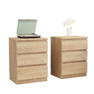 English Elm 19.7-inch Matte Finish 3 Drawer Nightstand Set of 2 Handle Free Modern Bedroom Storage Natural W3151S00077