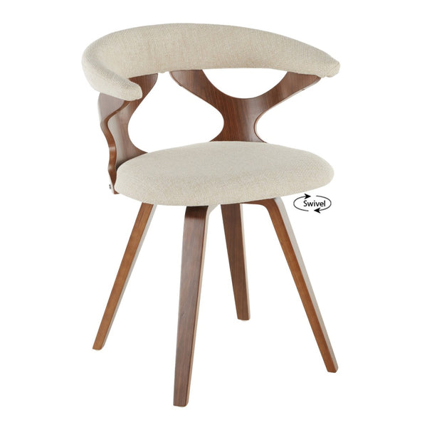 English Elm Gardenia Swivel Accent Chair Mid Century Walnut Legs Cream Upholstered Sculptural Back B202P223568