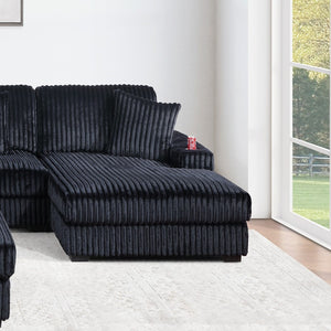 English Elm Black Jumbo Corduroy Modular Chaise with Built-in Cup Holder for Contemporary Living Rooms B011P435305