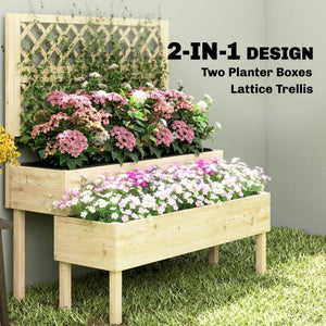 English Elm Patio Fir Wood Tiered Raised Garden Bed with Built-in Trellis for Climbing Plants T3971P476916