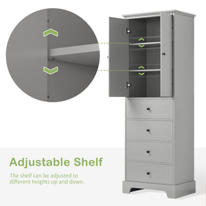 English Elm Storage Cabinet with 2 Doors and 4 Drawers, Slim MDF Organizer with Adjustable Shelf, Anti-Tip Safety Grey WF302825AAE