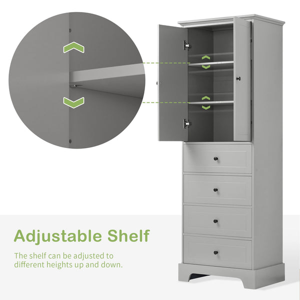English Elm Storage Cabinet with 2 Doors and 4 Drawers, Slim MDF Organizer with Adjustable Shelf, Anti-Tip Safety Grey WF302825AAE