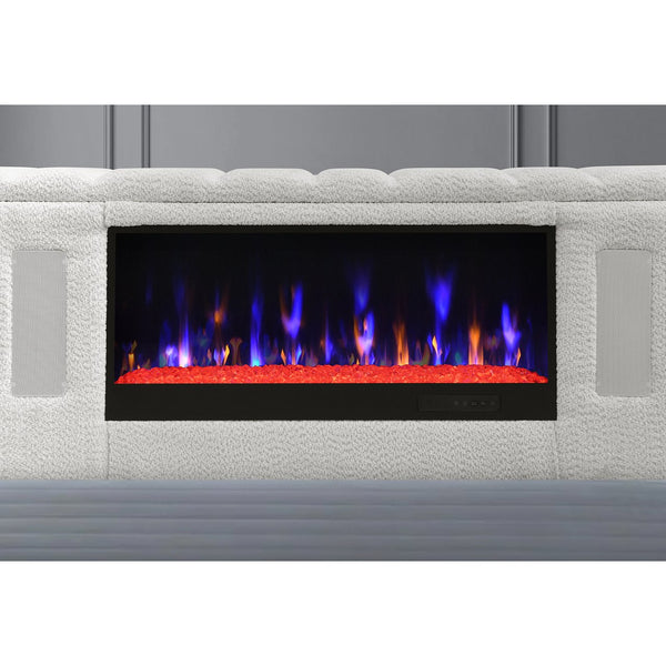 English Elm Isaiah Luxury Bed with 50" TV Lift, Built‑In Speakers, LED Lighting and Fireplace in White/Black King B201S00410