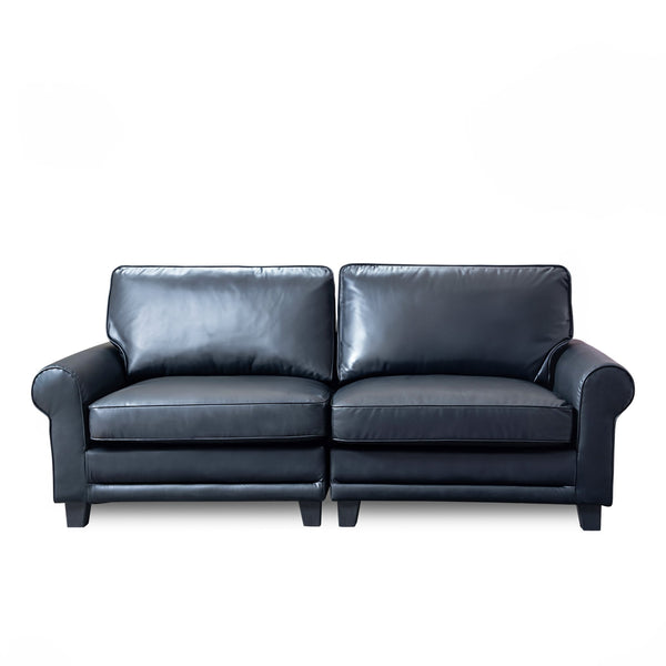 English Elm 75.6" Pets friendly Leather Rolled Arm Loveseat - Cat‑Scratch Resistant PU, Plush Cushions, Compact Black Sofa for Apartments W542P188787