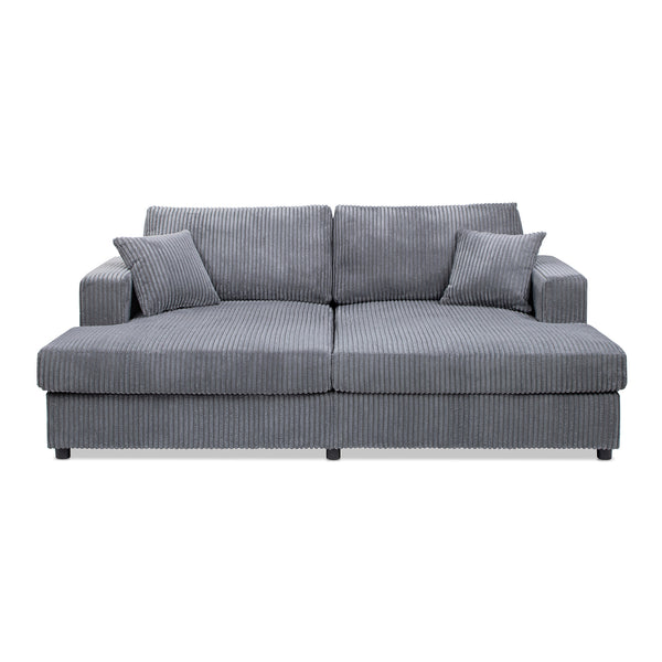 English Elm Jennifer Taylor Home - Goliath Oversized 86" Double Chaise Sofa Bed in Carbon Gray Corduroy — Plush Daybed, Deep Seats, Low-Profile Design B2719P318951
