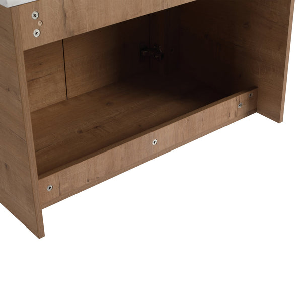 English Elm 54'' Elegant Wall-Mounted Bathroom Vanity With Ceramic Vessel Sink, Soft-Close Doors & Storage Shelves W999S00414