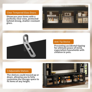 English Elm Entertainment Wall Unit with Glass Doors Open Shelving Mdf Living Room Storage Black N710S688100B