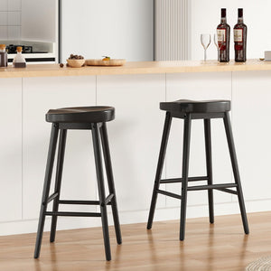 English Elm Counter Height Stools Set of 2 Mid-century Metal Legs Ergonomic Kitchen Island Seating T3623P430857