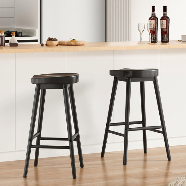 English Elm Counter Height Stools Set of 2 Mid-century Metal Legs Ergonomic Kitchen Island Seating T3623P430857