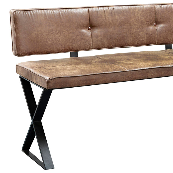 English Elm Carli Upholstered Dining Bench with Antique Brown Button Tufting and Matte Black Cross-Brace Legs, Stylish Entryway Seating (54" Wide) B062P353465