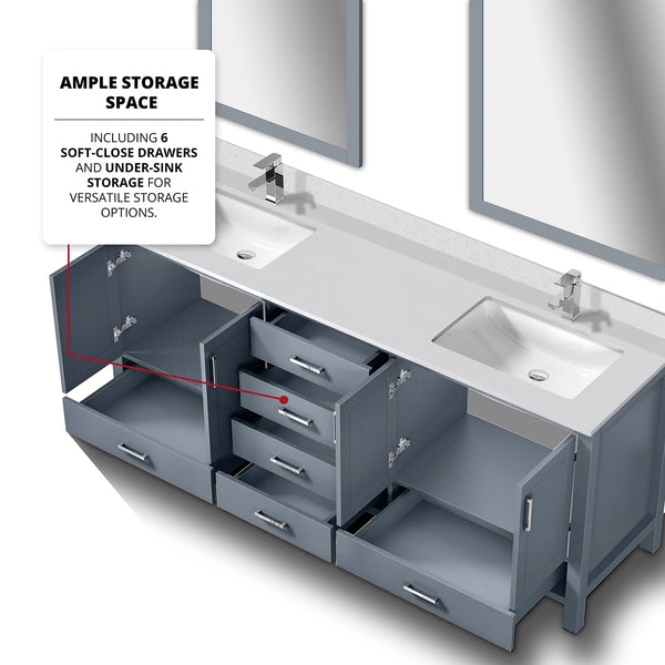 English Elm Dark Grey Double Bath Vanity With White Quartz Top, Faucet Set & 30" Mirrors - Stylish & Durable! B2731S01057