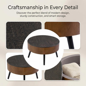 English Elm 31.5-inch Round Carved Wood Coffee Table Vintage Distressed Finish Living Room Accent W3935P406036