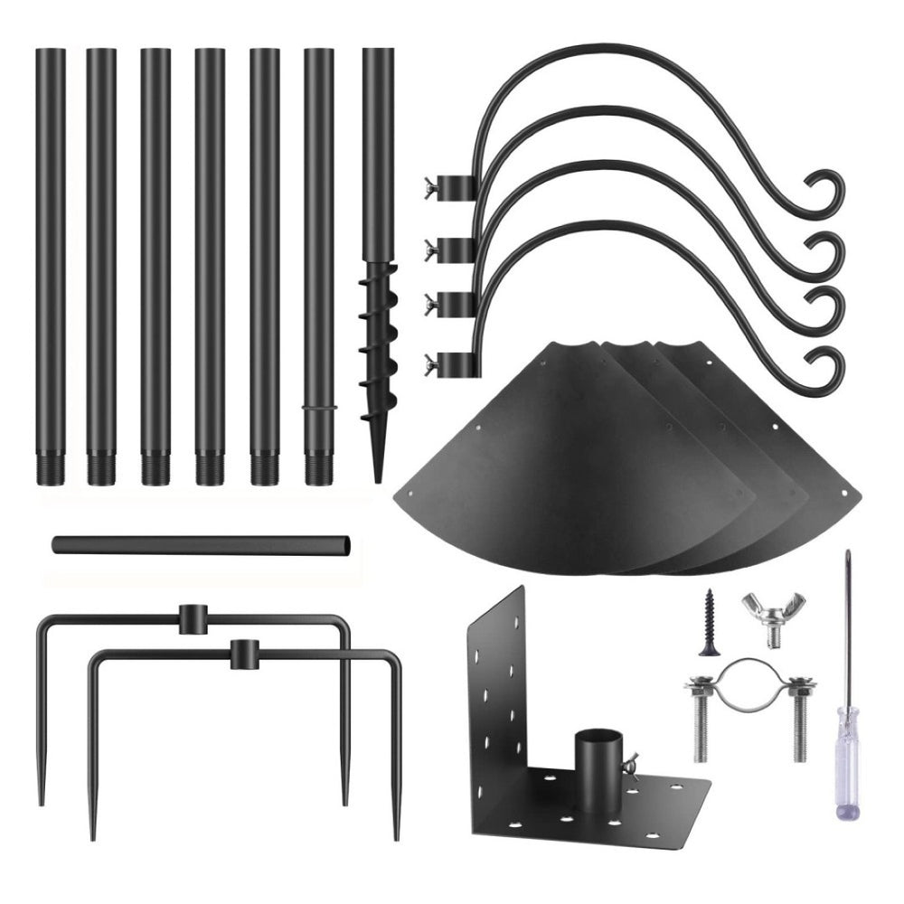 English Elm Garden Feeding Station Pole Quenched Steel with Squirrel Baffle and Four Shepherd Hooks W2181P488039