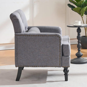 English Elm Tufted Linen Corduroy Accent Chair Studded Trim Mid Century Modern Bedroom Lounge W3523P450234