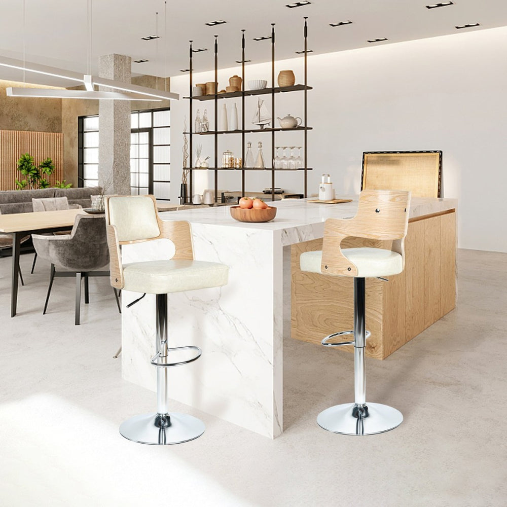 English Elm Swivel Bar Stools Set Of 2 - Stylish Beige Pu Leather, Adjustable Height, Ergonomic Comfort & Stability T3950P396625-GIGA