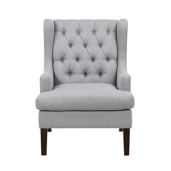 English Elm 1Pc Accent Chair - Elegant Button-Tufted Gray Fabric Upholstery With Plush Foam Cushion For Comfort B011P287709