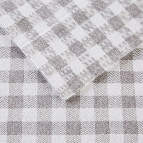 JLA Home True North by Sleep Philosophy - Printed Flannel Sheet Set — Ultra-Soft 100% Cotton, Brushed Warmth, OEKO-TEX Certified Comfort and Durability Gray Herringbone Check TN20-0569