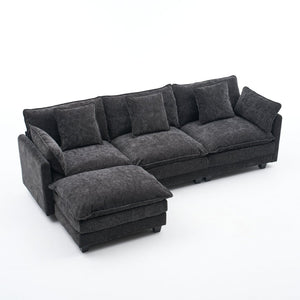English Elm Beige Chenille Sectional Sofa with Modular Ottoman for Living Room or Studio Black W2603S00006