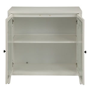 English Elm White Glass Door Console Table with Fretwork Design, Tapered Legs, Dust-Free Display & Storage (95) B062P185652