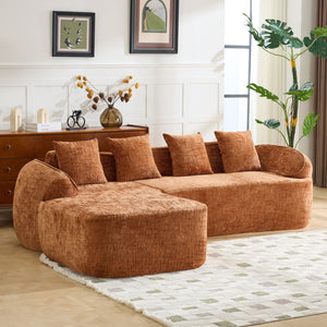 English Elm Beige Chenille L-shaped Sectional Sofa with Chaise Deep Seating and Curved Armrests Orange W3612S00028