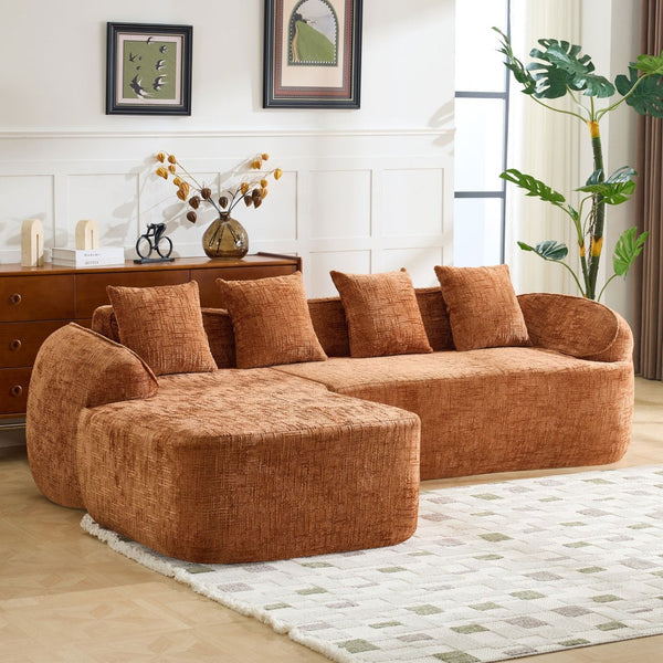 English Elm Beige Chenille L-shaped Sectional Sofa with Chaise Deep Seating and Curved Armrests Orange W3612S00028