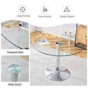 English Elm A Round Tempered Glass Dining Table with Silver Legs Seats Six in Modern Style W1151S03483