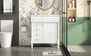 English Elm 30" Bathroom Vanity with Sink — Freestanding Modern Cabinet with Soft-Close Door, 2 Deep Drawers, Durable Basin White N710P288938K