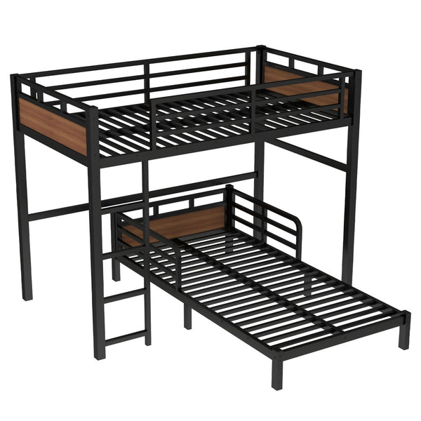 English Elm Twin Xl Metal Bunk Bed - Versatile Walnut Loft Bed With Guardrails For Safe, Space-Saving Living W1580S00225-GIGA