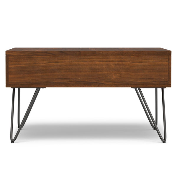 English Elm Hunter Solid Wood Lift Top Square Table with Gold Hairpin Legs and Hidden Storage B136P429092
