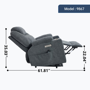 English Elm Up to 350 Lbs Chenille Power Lift Recliner with Massage Heating and Usb Charging Ports Grey W3224S00025