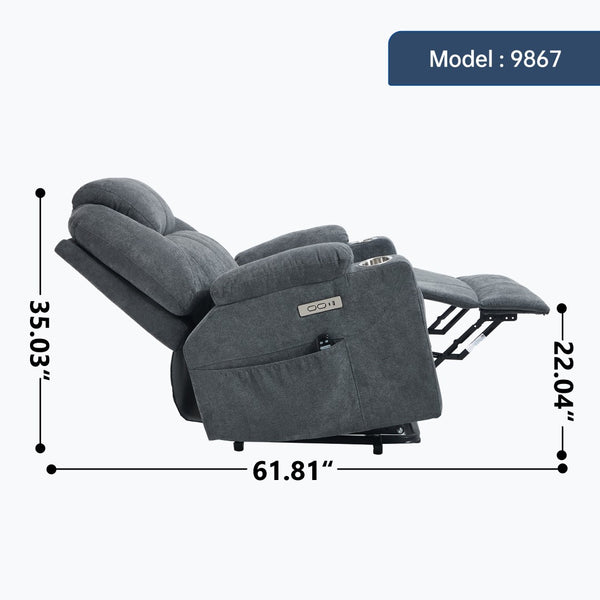 English Elm Up to 350 Lbs Chenille Power Lift Recliner with Massage Heating and Usb Charging Ports Grey W3224S00025