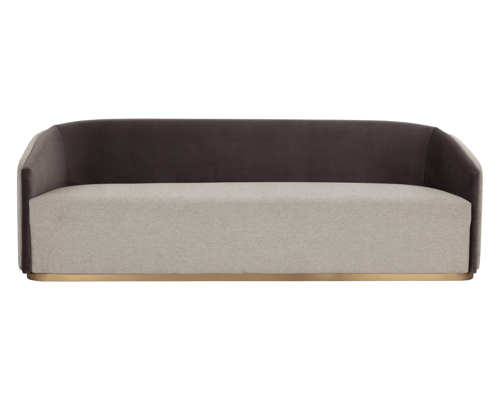 Sunpan Sheva Sofa - Elegant Comfort with Silverstone Fabric & Gold Powder-Coated Base for Any Space