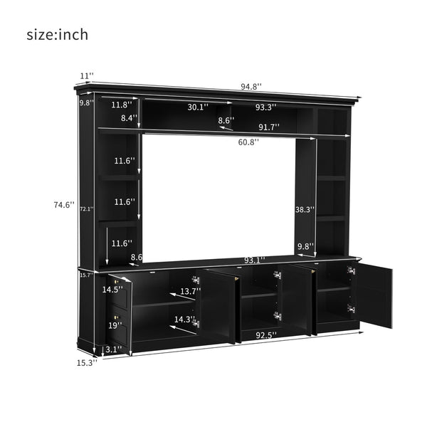 English Elm All-in-one Modern Entertainment Center with Bookcase Shelves for Living Room Display Black N710S688101B