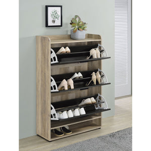 English Elm Kyla 3-Tier Engineered Wood Shoe Cabinet with Decorative Top Surface, Antique Pine Accents, Grey Finish B062P299909
