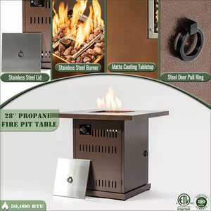 English Elm 28" 28inch Propane Fire Pit Table with Stainless Steel Burner, 50000BTU Steel Outdoor Patio Heat W853P204429