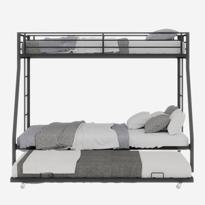 English Elm High Strength Iron Bunk Bed with Rolling Trundle Minimalist Queen Frame for Three W1935P360876