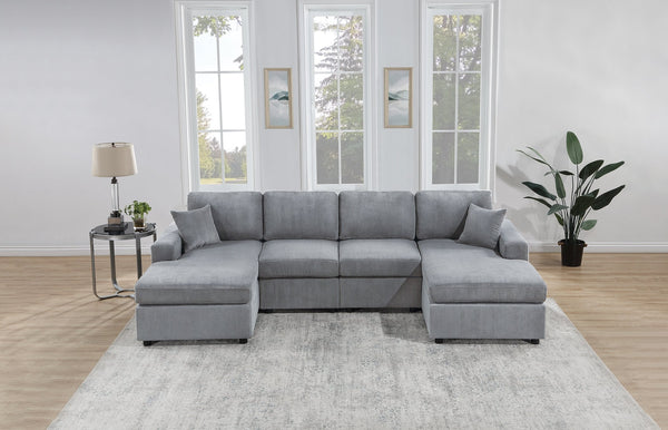 English Elm Stunning Corduroy 2pc Sectional Sofa with Dual Chaises, Square Arms, Plush Pillows, Modern Luxe Fog 69 L x 35 W x 18 H B011S01238
