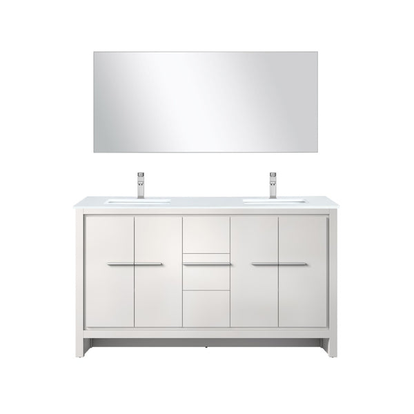English Elm White Double Bath Vanity Set With Cultured Marble Top, Chrome Faucet & 55" Mirror For Stylish Spaces B2731S01737-GIGA