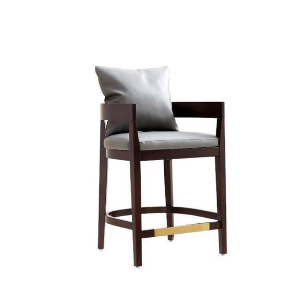 English Elm Ritz Wood Upholstered Counter Stool with Faux Leather, Walnut Finish, Gold Footrest, Fully Assembled Grey B365P398010