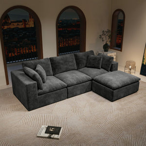 English Elm 108.3*68.9"Modular sectional sofa - Plush grey corduroy 4PC no-assembly reversible chaise, space-saving comfort W3819S00079
