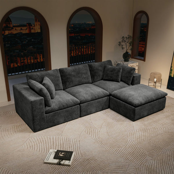 English Elm 108.3*68.9"Modular sectional sofa - Plush grey corduroy 4PC no-assembly reversible chaise, space-saving comfort W3819S00079