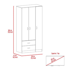 English Elm Bosko Three Door Wardrobe Armoire with Drawers Hanging Rod Black Wengue Finish B097S00226