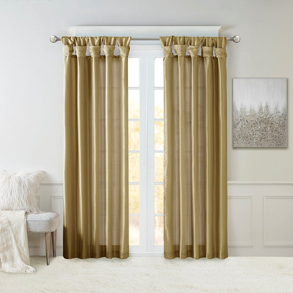 English Elm Twist Emilia Lined Faux Silk Window Curtain Panel 50x108 with Twist Tab Top, Privacy Lining, Sheen Bronze 3 L x 10.04 W x 9.06 H B03598092