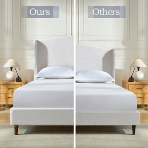 English Elm Hannah Tall 54" Upholstered Wingback King Bed – Ivory Textured Chenille, Walnut Feet, No Box Spring B083P235518