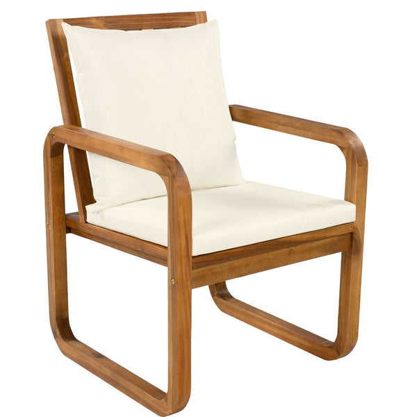 English Elm Outdoor Acacia Wood Dining Set Seats Six with Cushioned Armrest Chairs for Patio Beige,Natural Wood N719Z000200A